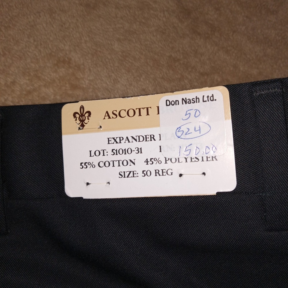 Ascott Browne NWT Men's Pleated Trousers Pants Size 50Reg x Unhemmed Black - Picture 4 of 13